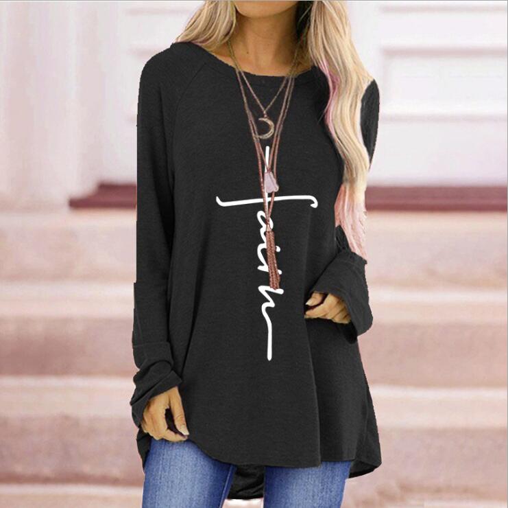 Loose T Shirt Women Cotton Blend T Shirt Plus Size O-neck Long Sleeve Ladies Top Casual Loose Long Women's t Shirt Top