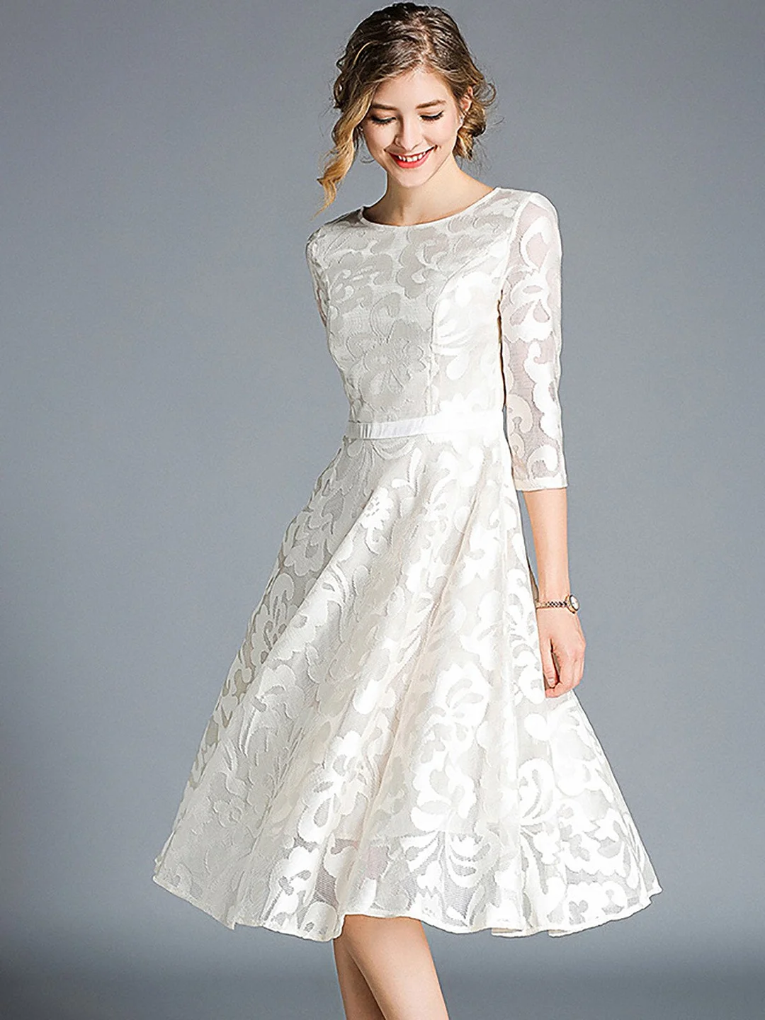 A-Line Wedding Cocktail Midi Dress