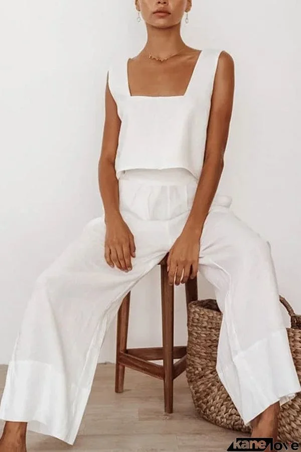Simple Cotton And Linen Two-Piece Suit