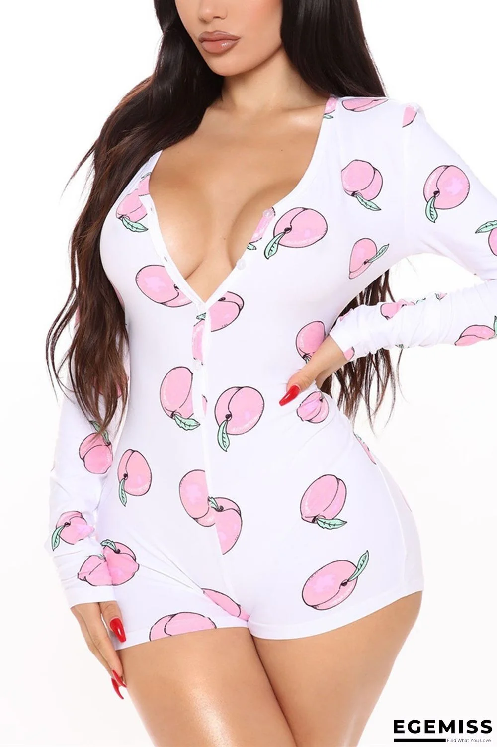 White Pink Casual Living Print Basic V Neck Skinny Romper | EGEMISS