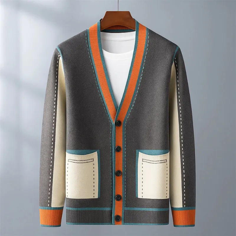 Men's Wool-Blend Cardigan &ndash; Contrast Trim Knit Jumper &ndash; view 2