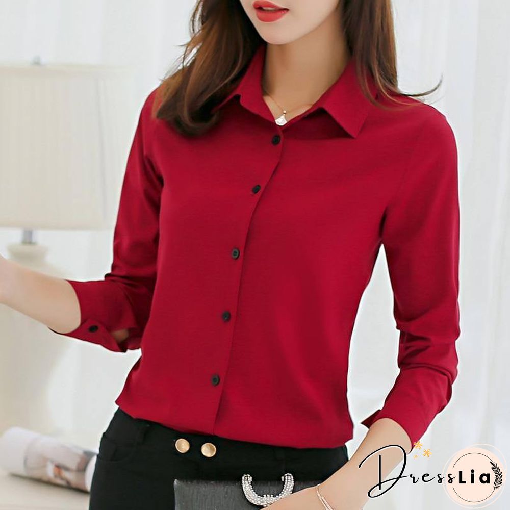 BIBOYAMALL White Blouse Women Chiffon Office Career Shirts Tops Fashion Casual Long Sleeve Blouses Femme Blusa