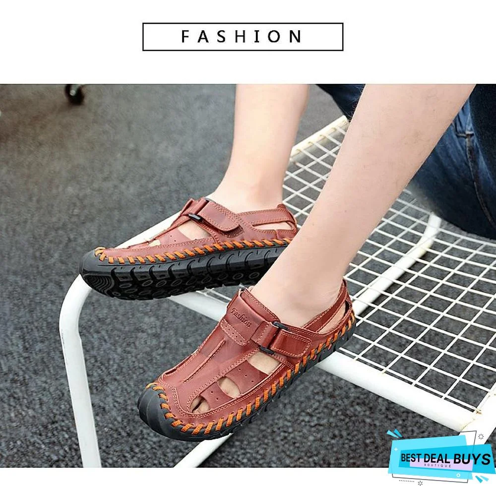 Men's Genuine Leather Sandals Casual Breathable Beach Sandal Shoes