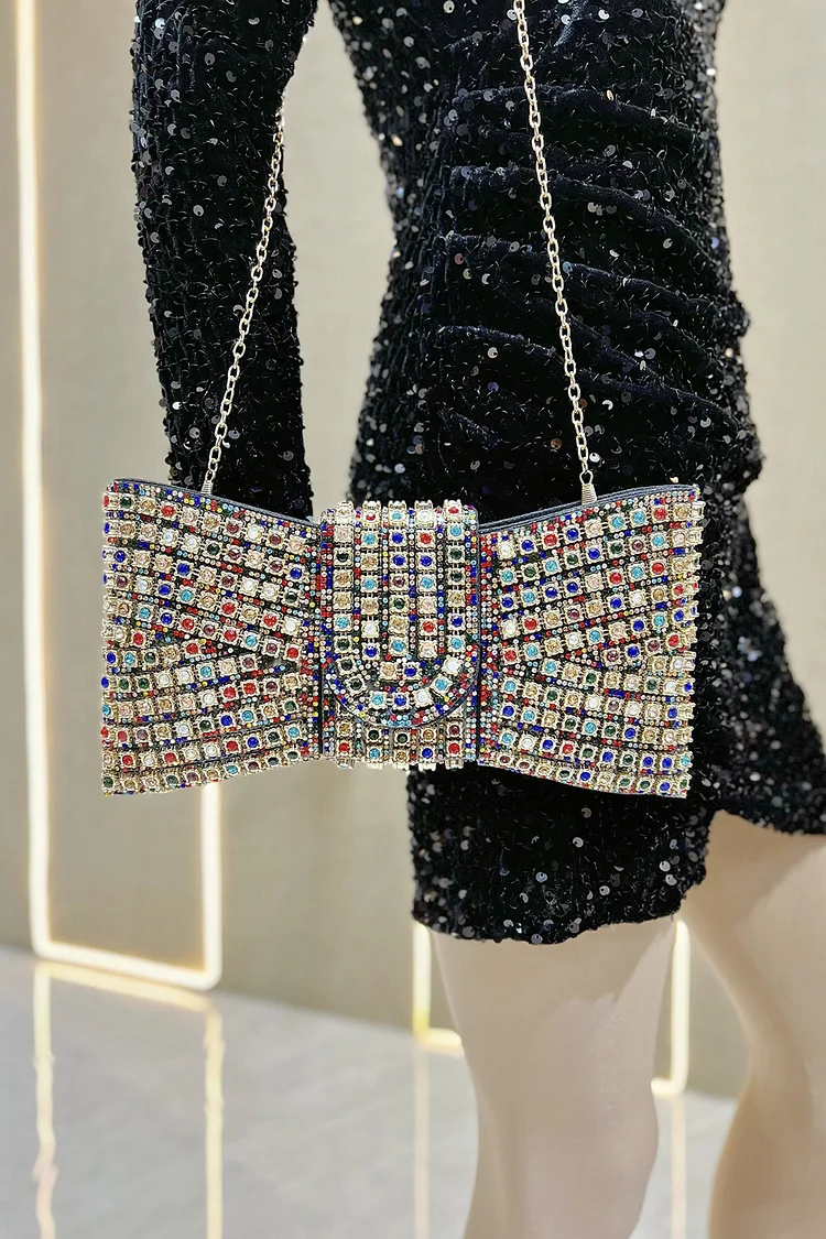 Zircon Decor Bow Shape Formal Party Shiny Clutch