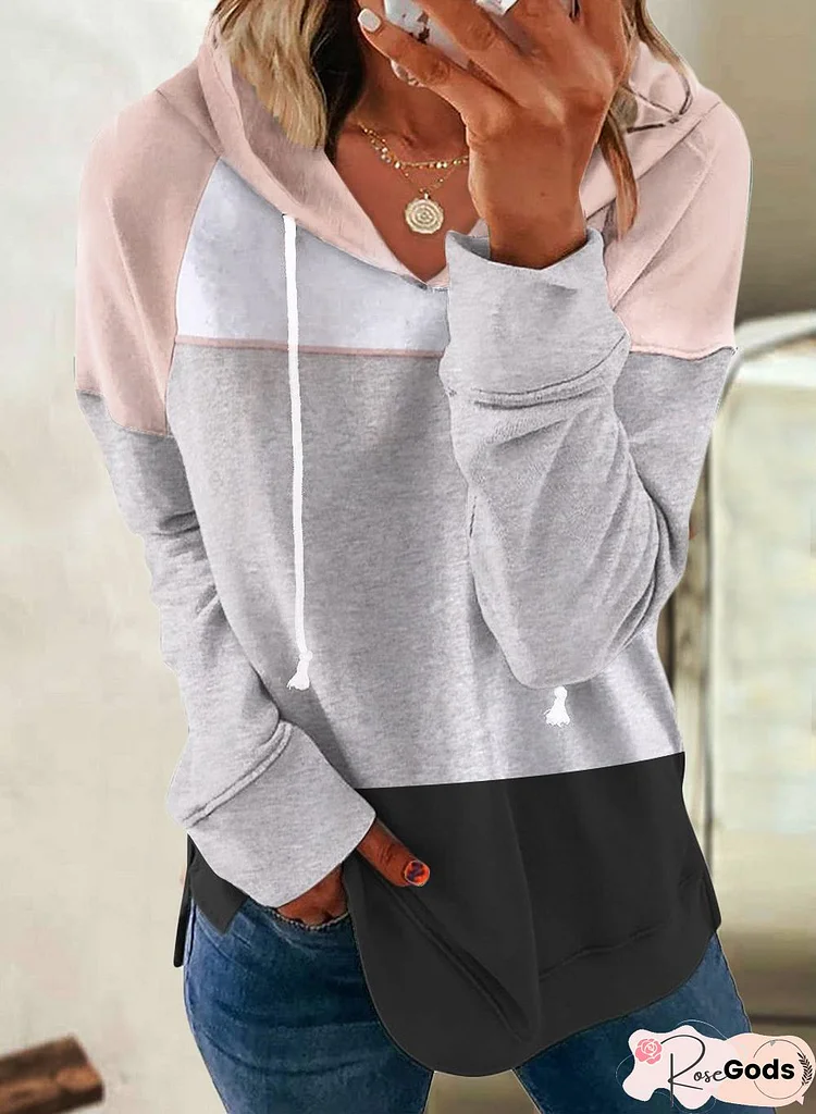 Casual Color Block Autumn Polyester Micro-Elasticity Loose Long Sleeve Regular Size Sweatshirts For Women