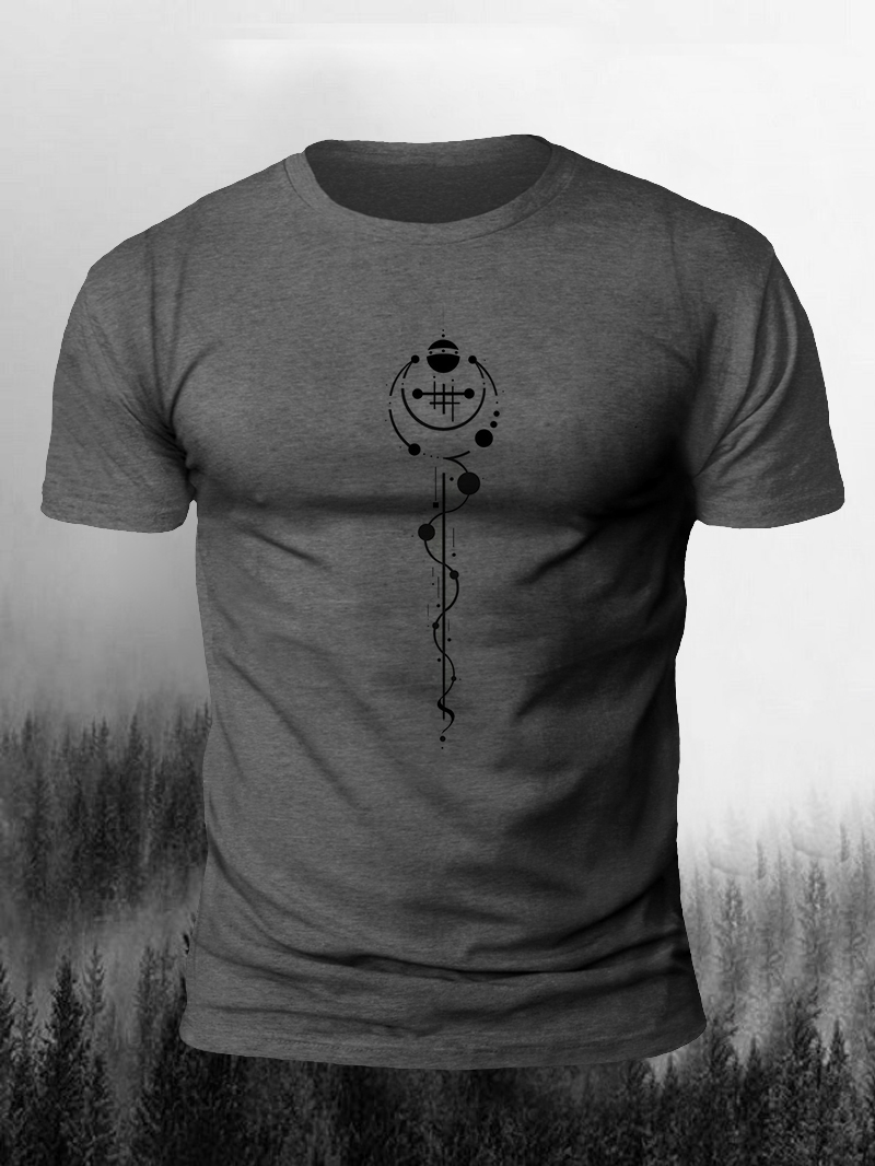 Men's Abstract Line Dot Printed Short Sleeve T-shirt