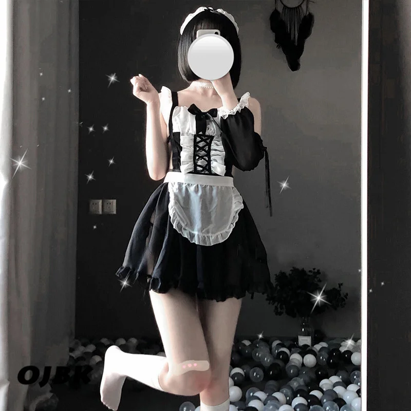 Billionm OJBK Women's Japanese Maid Cosplay Costume Sexy Roleplay Set Coffee Bar Apron Lace Outfit Kawaii Anime Wifu Lingerie 2022 New