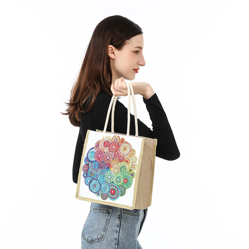 Mandala Diamond Painting Handbag DIY Linen Shopping Tote Bag