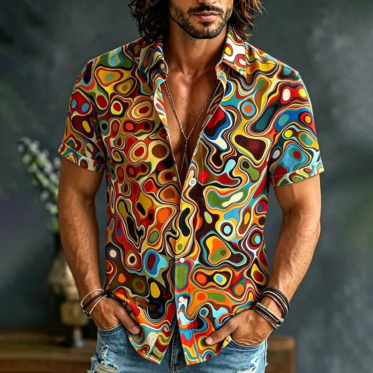 Men's Hippie Art Abstract Pattern All Over Print Short Sleeves Shirt