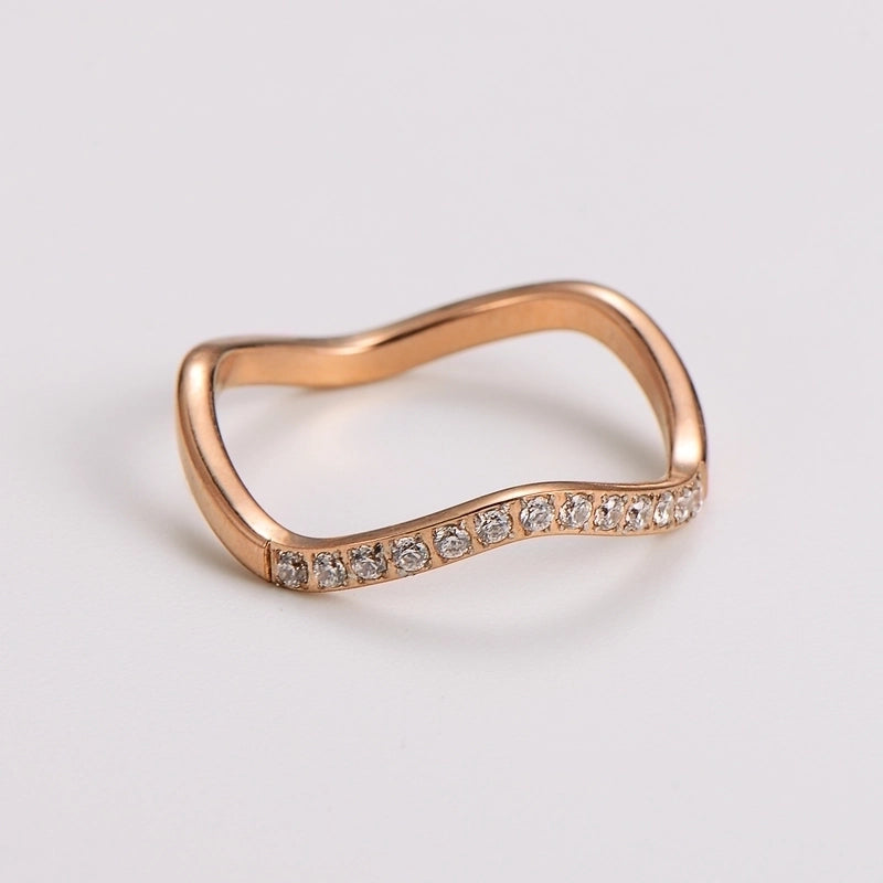 Elegant Basic Classic Style Waves 304 Stainless Steel Rhinestones 18K Gold Plated Rose Gold Plated Inlay Rings