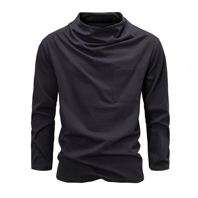 Men's Casual Pile Collar Cotton Blend Slim Fit Long Sleeve T-shirt 