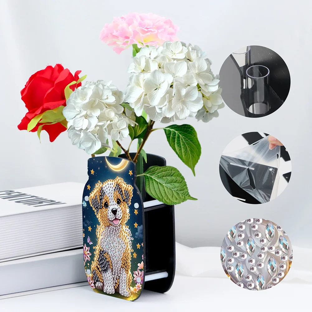 Cute Puppy Acrylic Double Sided Special Shape Diamond Painting Vase for Home