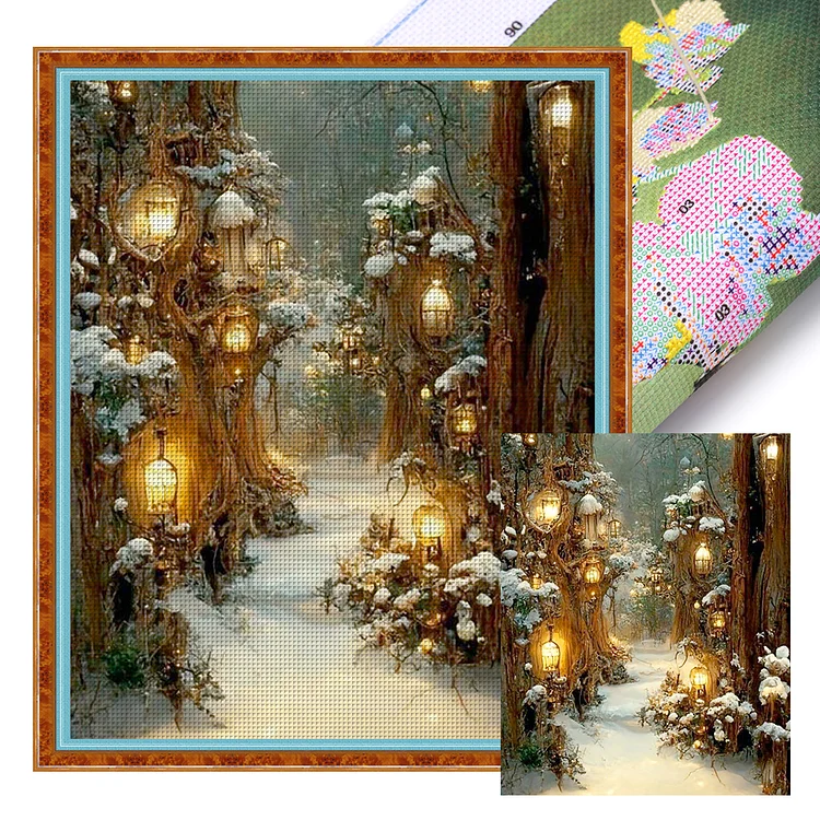 Mountain Forest In Snow 11CT Stamped Cross Stitch 40*50CM