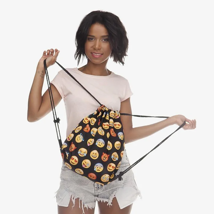 Funny Emoji Print Drawstring Bag | 168DEAL