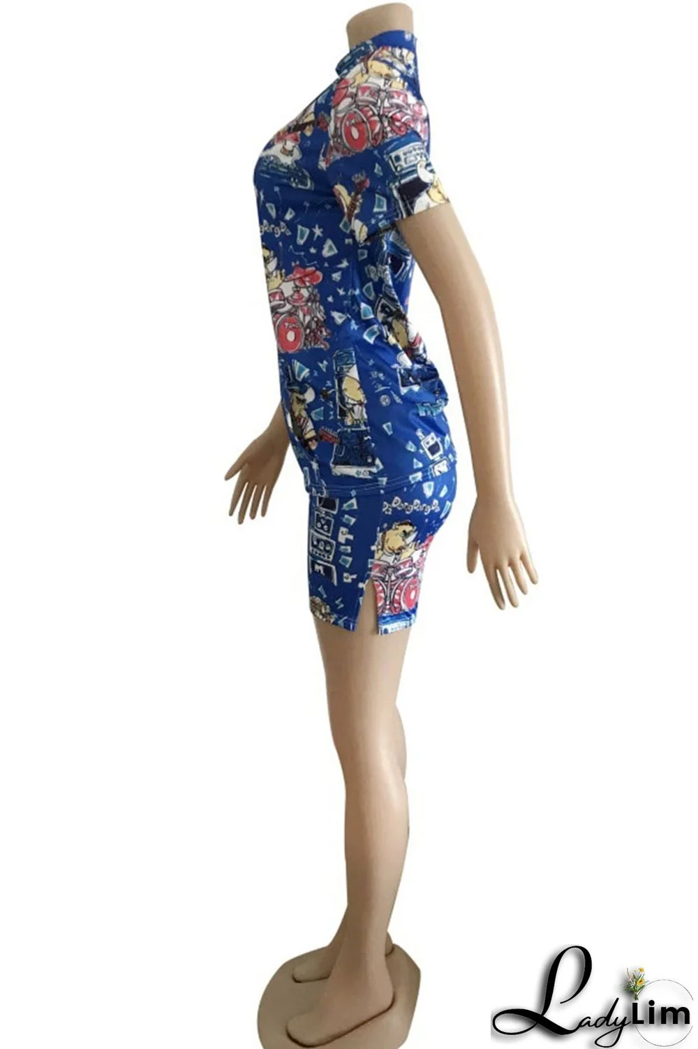 Green Street Print Patchwork O Neck Short Sleeve Two Pieces