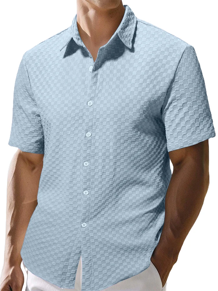 Men's Checkerboard Jacquard Casual Shirt