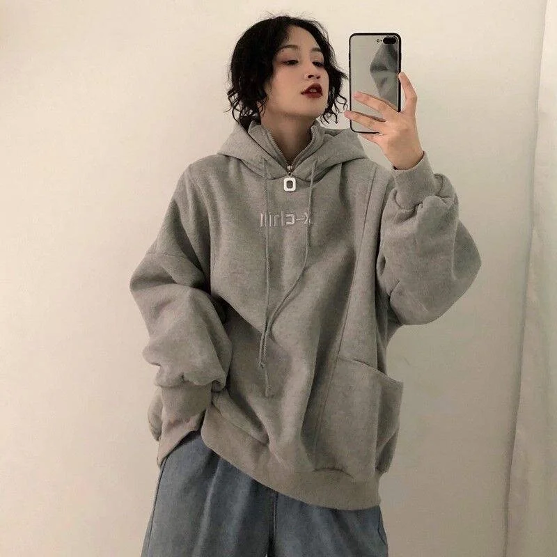 Hoodies Women Autumn Winter Trendy Korean Style Simple Casual Ulzzang High Quality Streetwear Soft Loose Solid Womens Clothing