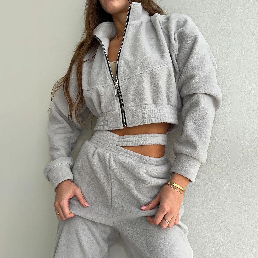 PASUXI New Casual Sport Gym Jogger Jogging Solid Color Fall Winter 2 Piece Set Jacket And Pant Two Piece Pants Set tracksuits For Women