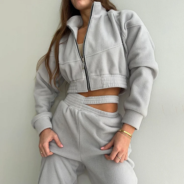 Lapel Zipper Jacket Leggings Trousers Y2k Sweatshirt Suit at Hiphopee