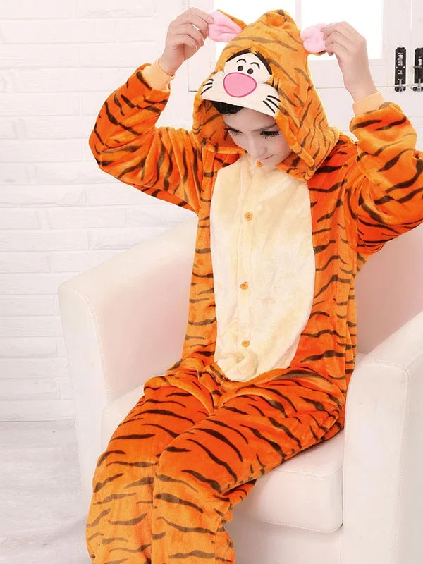 Halloween Costume Kigurumi Pajamas Tiger Onesie Orange Mascot Jumpsuit Novameme
