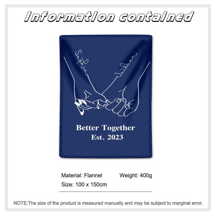 2 Names-Personalized Couple Blanket Engrave Names Sweet Gift "Better Together"