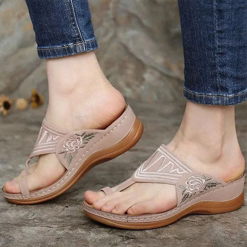 Women Sandals New Women Heels Sandals Bohemia Summer Shoes Flower Woman Flip Flops Beach Sandalias Mujer Wedges Shoes Female