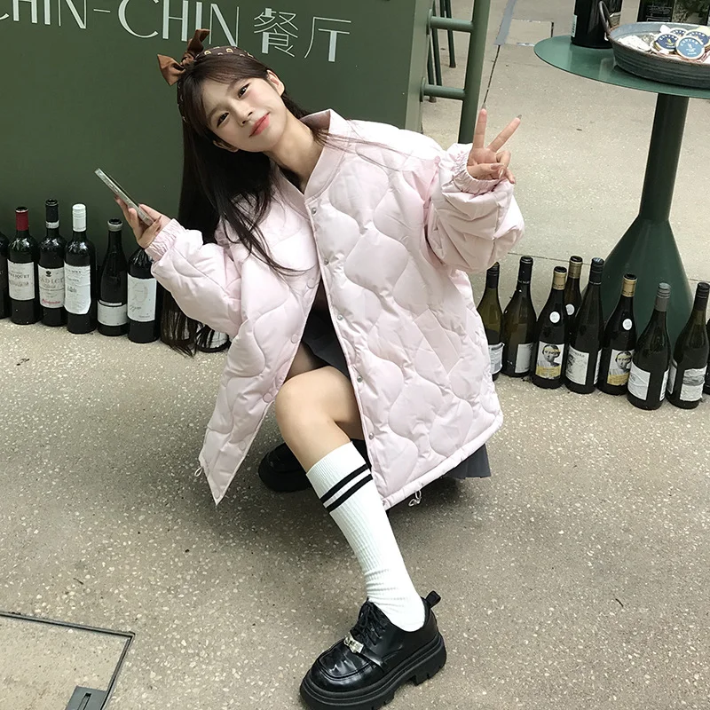 Woherb Small Fragrant Wind Without Collar Diamond Down Cotton Clothes Women Winter Super Good-Looking Short Round Collar Thick Coat Design Sense Cotton-Padded Clothes-Outfit Ideas