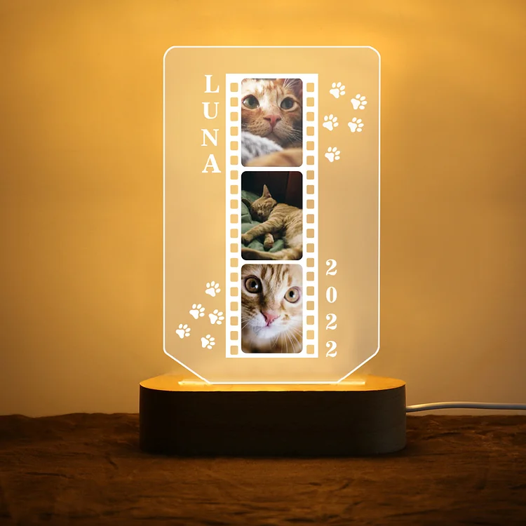 Personalized Photo Night Light Engrave 3 Photos LED Lamp for Family
