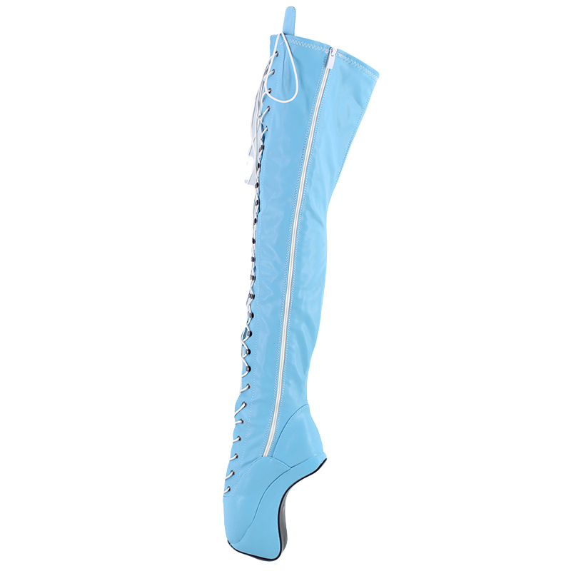 VCSHOES Extreme High Heel 18cm Wedges Heel Matte Leather Thigh High Boots Fetish Boots Nightclub Show Lacing Long Boots