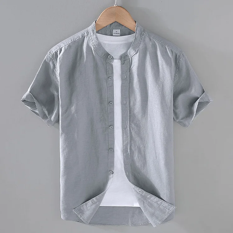 Men's Vintage Button Down Casual Linen Blend Short Sleeve Shirt