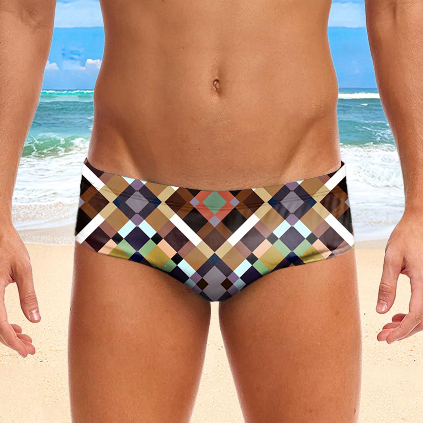 Multiplewell Sexy Men Swimming Trunks Briefs Summer Bikini Swimwear Mens Summer Stretch Swimming Briefs 3d Male Sport Beach Surfing Swimwear