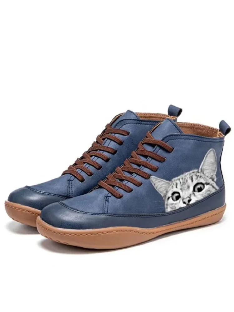 Cat Peeking Patchwork Casual Ankle Boots