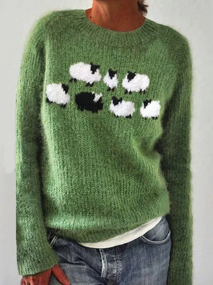 Funny Sheep Art Print Casual Pullover Sweater