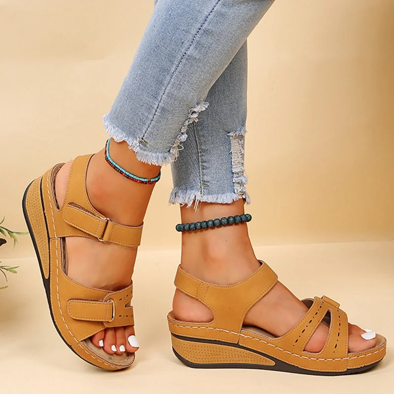 Sonicelife  Women Sandals 2023 Wedges Heels Sandals For Summer Shoes Women Peep Toe Platform Sandalias Mujer Medium Heel Wedges Shoes Female0403