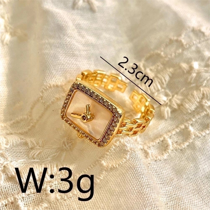 Copper 18K Gold Plated IG Style Y2K Minimalist Inlay Round Oval Flower Pearl Zircon Open Rings Rings