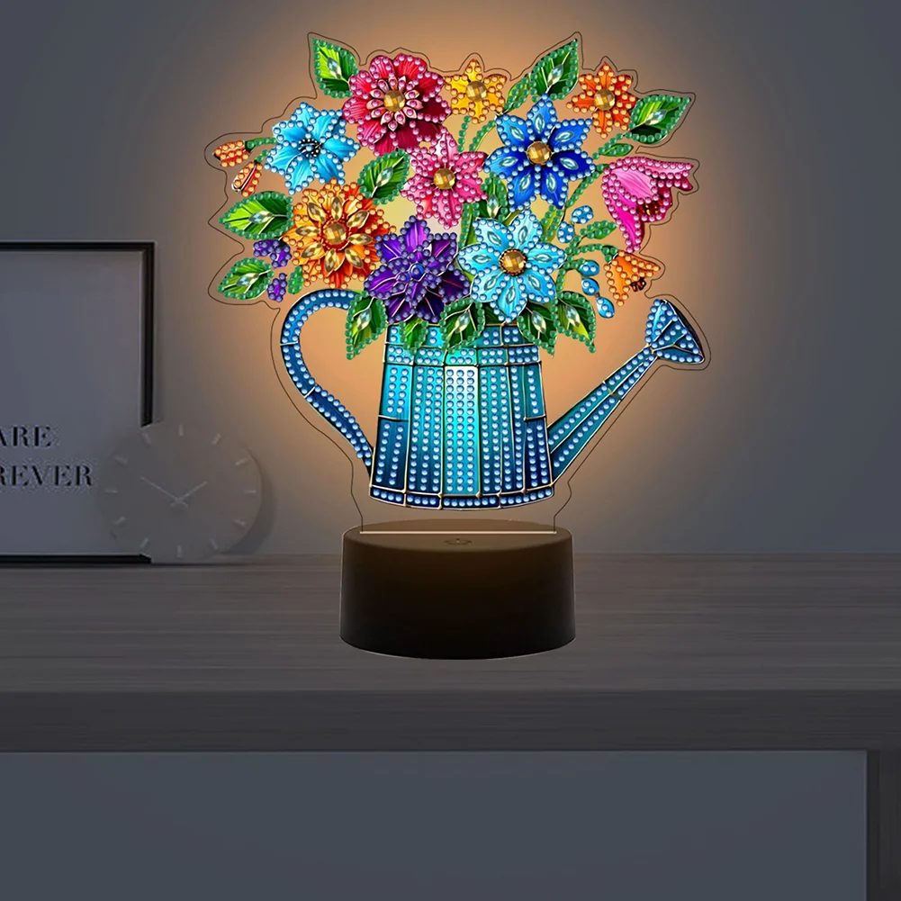 Acrylic Double Sided Butterfly Vase Diamond Painting LED Night Light for Desktop