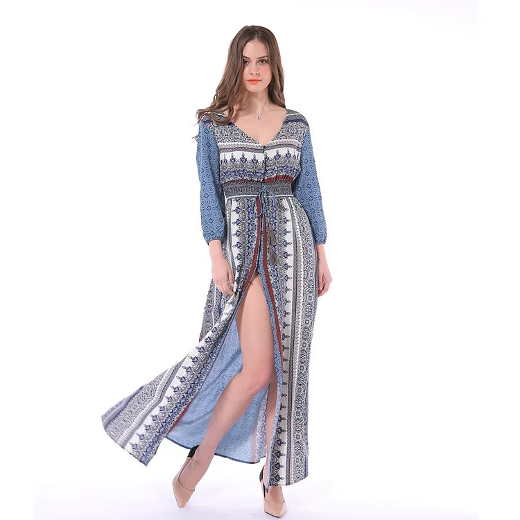 Women's Printed High Waist Chiffon Simple Vacation Dress