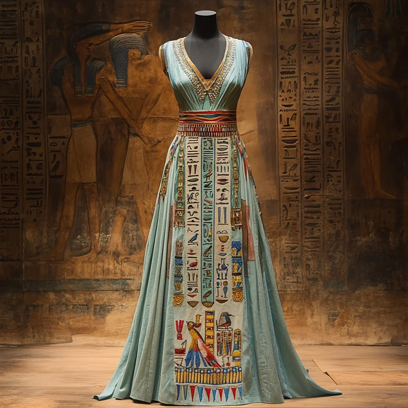 Women's Vintage Ancient Egyptian Art Sleeveless Long Dress