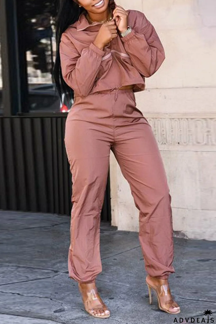 Solid Drawstring Crop Top Long Pants Suits