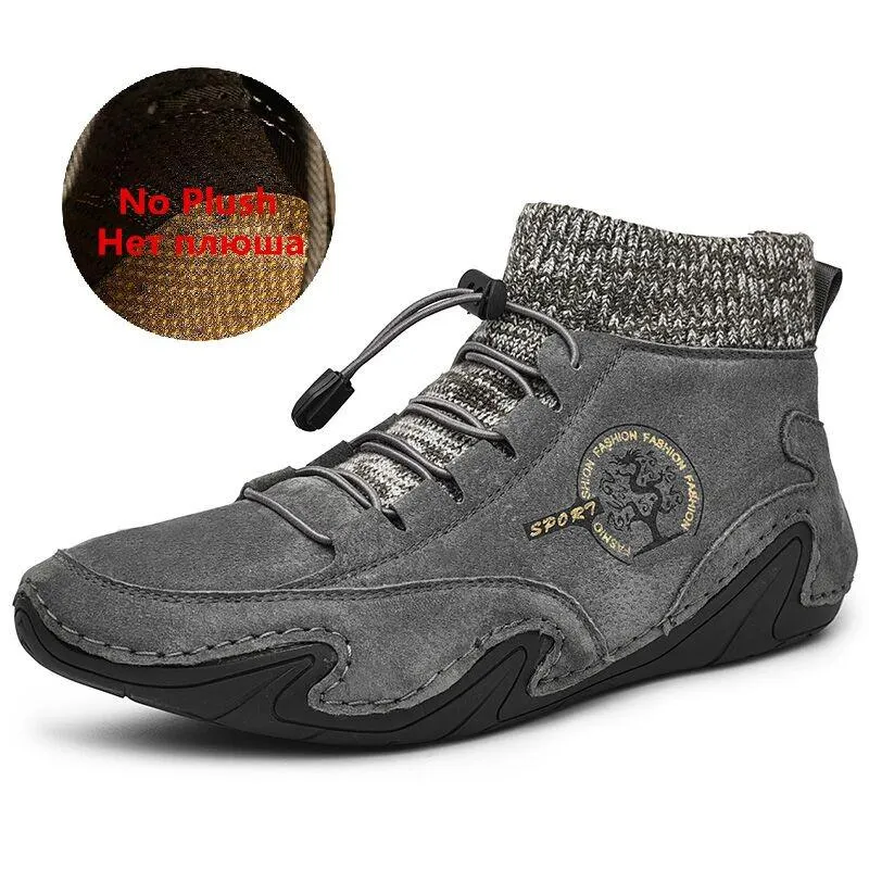 Vintage Men Boots Suede Leather Western Ankle Boots Men Warm Fur Winter Snow Boots Casual Shoes Sneakers Cowboy Botas JKPUDUN
