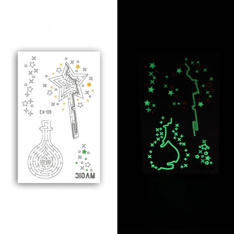 Night Luminous Tattoo Butterfly Starry Star Universe for Kids Fake Tattoo Glowing In Dark Waterproof Temporary Tattoo Stickers