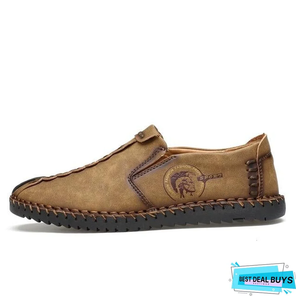 Men's Comfortable Casual Loafers Shoes Split Leather Flats Moccasins Shoes