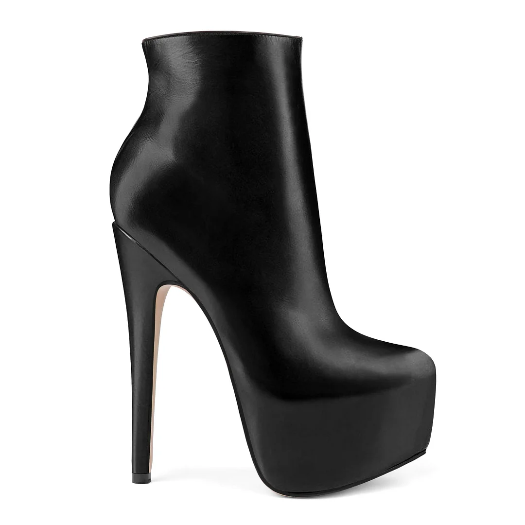 6.1" Women's Platform Ankle Boots Zipper High Heels Matte Shoes Short Booties-MERUMOTE