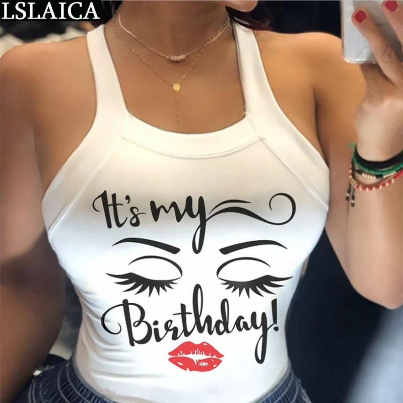 Tank Top Women White Letter Print Fashion Back Bow Sexy Crop Top Backless Evening Party Club Streetwear Ladies Top