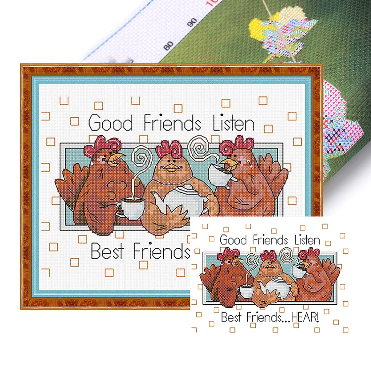 Joy Sunday- Chicken's tea party- 14CT - 2 Strands Threads Printed Cross Stitch - 25*19cm(Canvas)