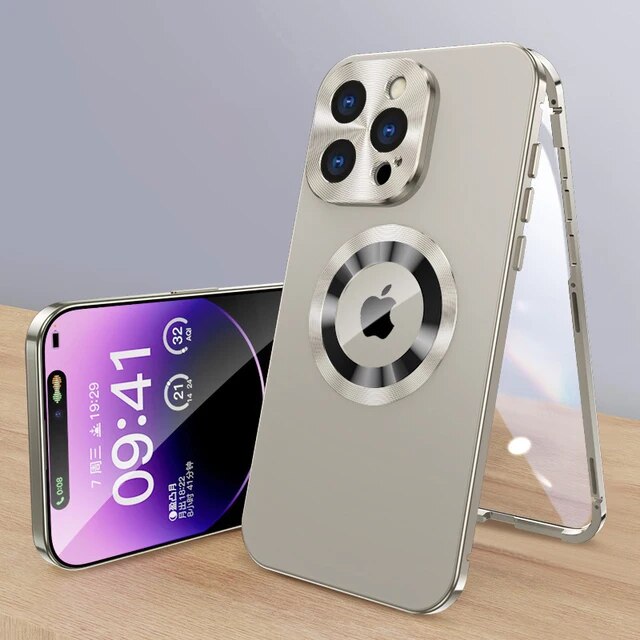 Magnetic Frosted Back With Camera Lens Protect Case For iPhone Front Glass Wireless Charging Hole Logo Cover