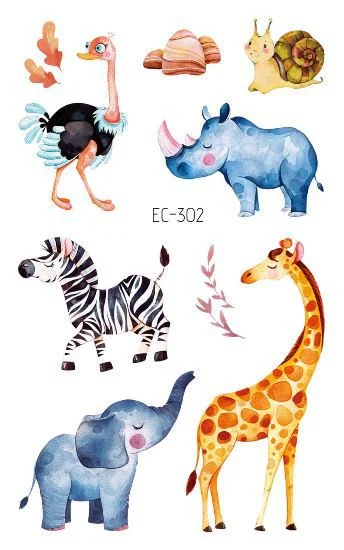 24 kinds Cartoon Animals Temporary Tattoo Stickers for Kids Lion Tiger Giraffe Elephant Fox Hedgehog Turtle tatouage temporaire