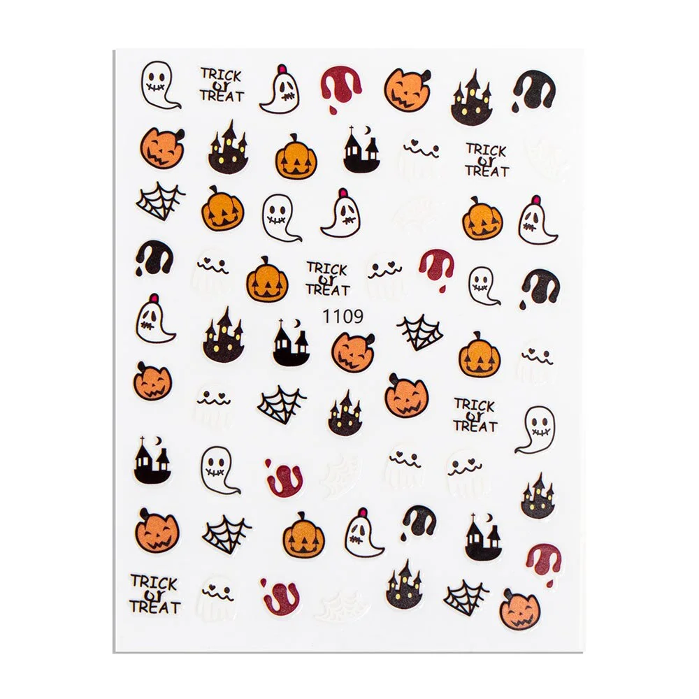 Halloween Theme Nail Art Stickers Slider Wraps Decals Pumpkin Lantern Skeleton Spider Vampire Manicure Tool Fingernail Decor-Nail Inspo