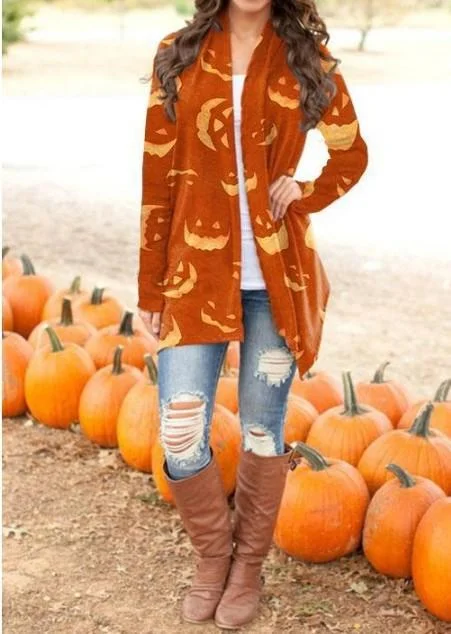 Casual Long Sleeve Halloween Cardigan