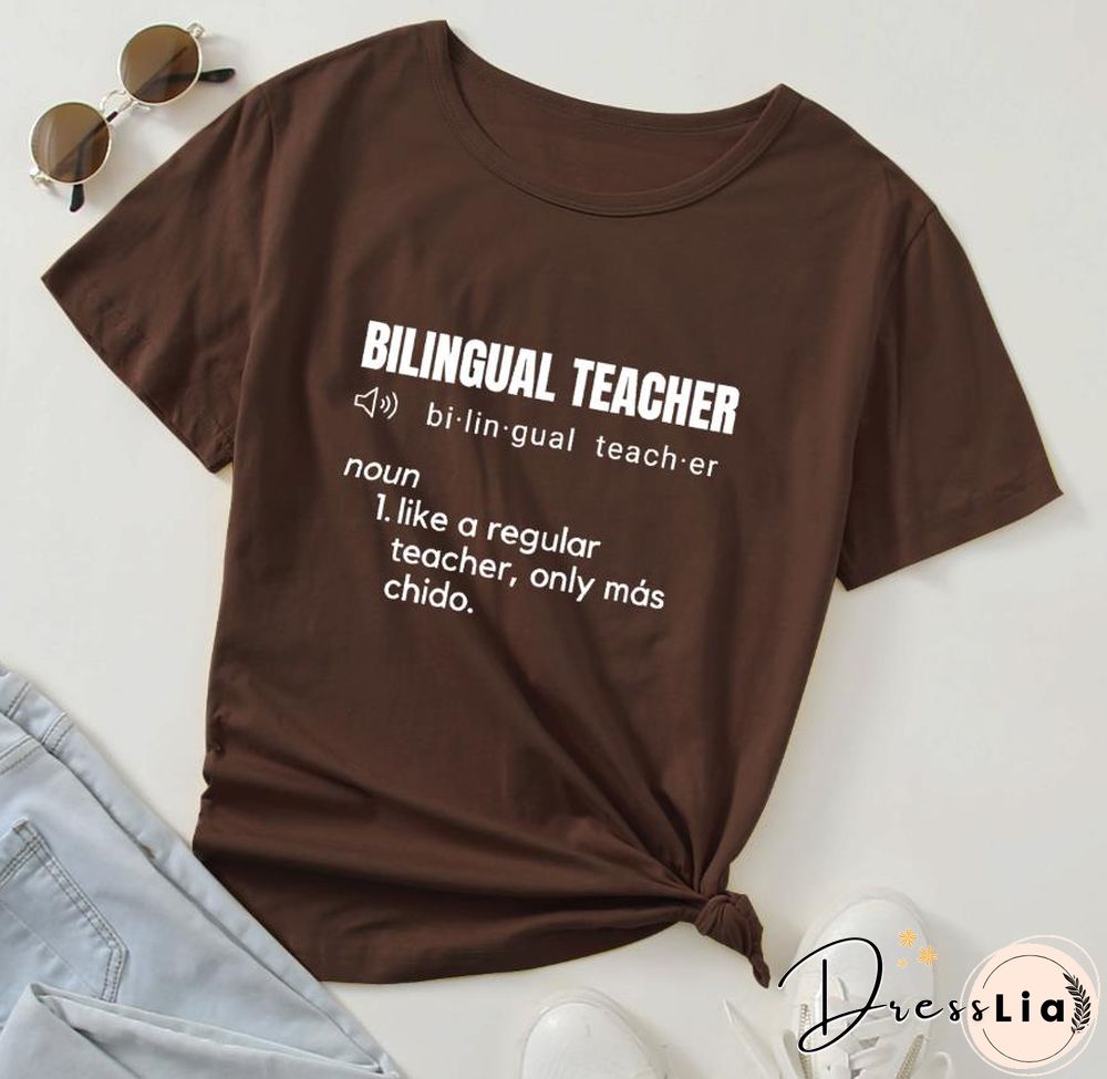 Bilingual Teacher Definition T-Shirts SpanishTeacher ShirtsFunnyBilingualTeacher Tee Women Trendy CasualArtisticTop